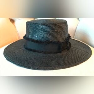 Rag & Bone Laurie grosgrain-trimmed straw hat in black size medium